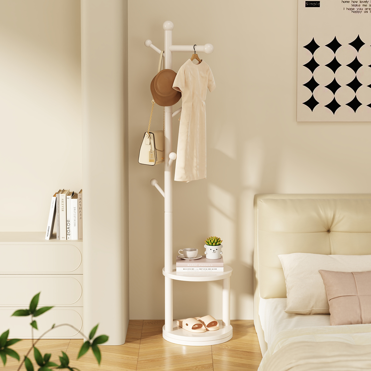 实木床头柜子创意小型挂衣架边几家用卧室衣O帽架移动替代品置物