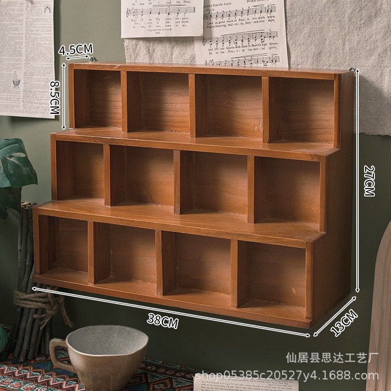 梯形木质桌面收纳柜阶梯12杂物壁挂展示柜家.具格储物盒
