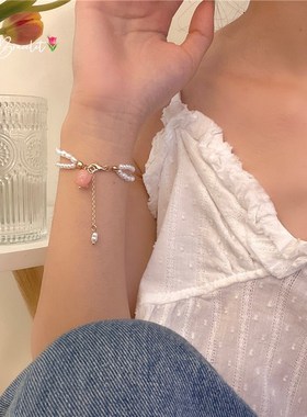 浪漫花朵珍珠串珠l双层手链2023年夏日款款温柔甜美闺蜜款手饰