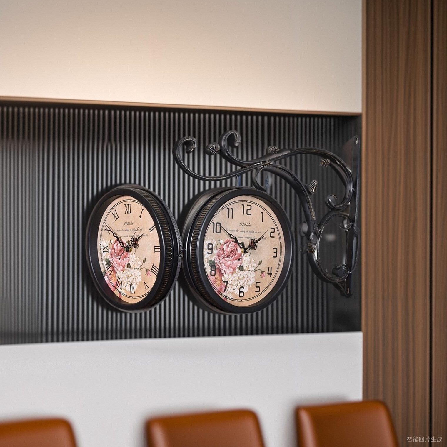 客厅美式钟创意钟表现代简约欧式吊两双面挂钟钟面时钟静音铁艺