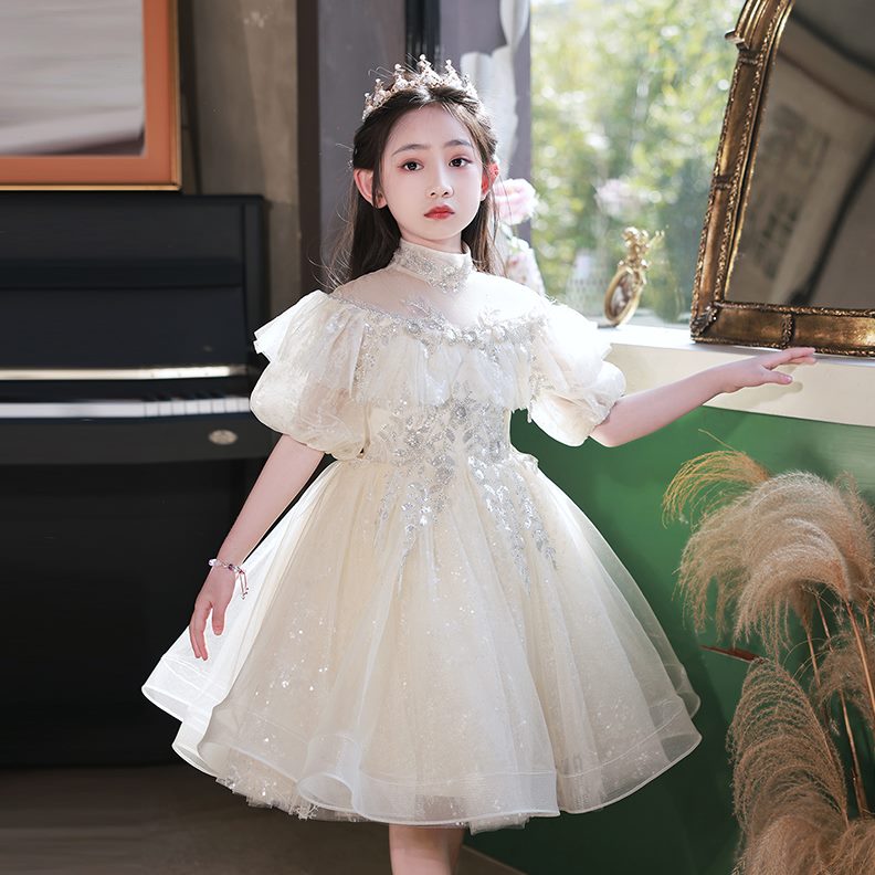 泡泡袖儿童钢琴女孩女童生日礼服花童演出服公主裙夏季高端主持人