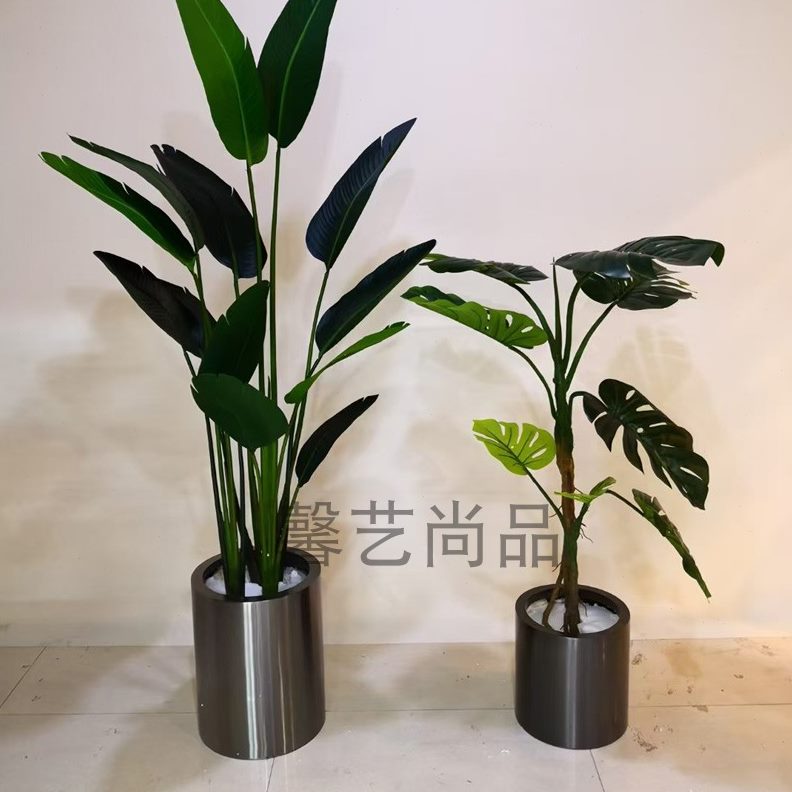 花器盆圆筒钛花圆形不锈钢花盆绿植套园艺金属简约黑落花瓶钵