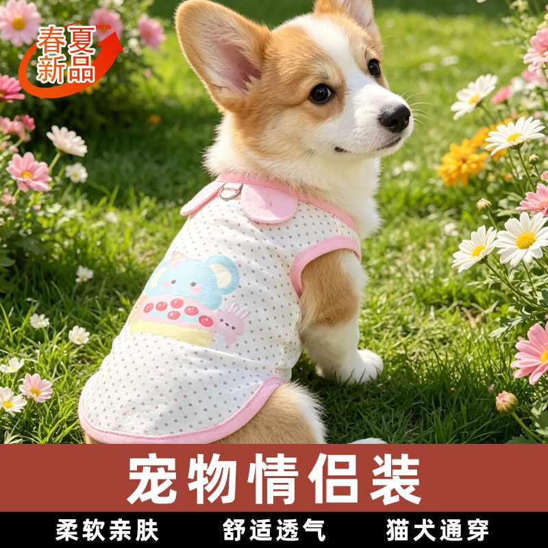四季小狗狗可爱卡通吊带春夏衣服宠物小型犬柯基幼犬猫咪薄款背心