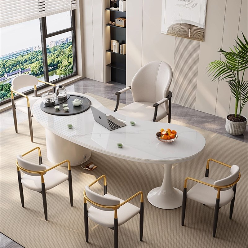 轻奢岩板茶桌椅组合现代简约办公室家用阳台N接待泡茶台烧水壶一