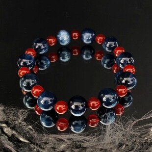 【蓝红撞色手串】8A蓝晶石红玛瑙圆珠光泽质感简约双色串珠情侣