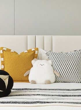 床品黄色儿童房搭毯软装现代样板房间件套北欧风组合9黑白抱枕