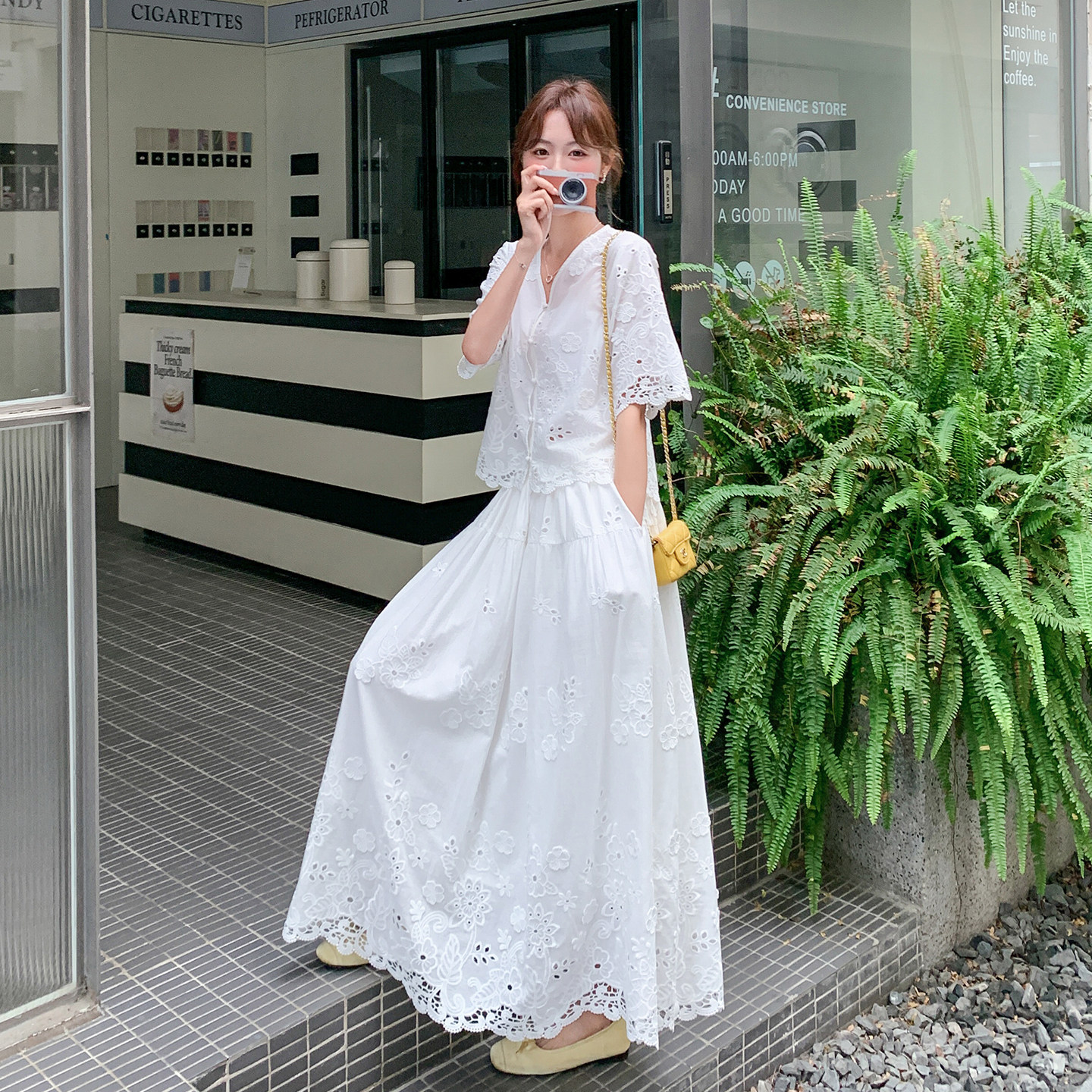 26年夏季新款-白色立体绣花显瘦短袖套裙ZB187-1019-P165-K268,女装套装/套裙,浙宝187