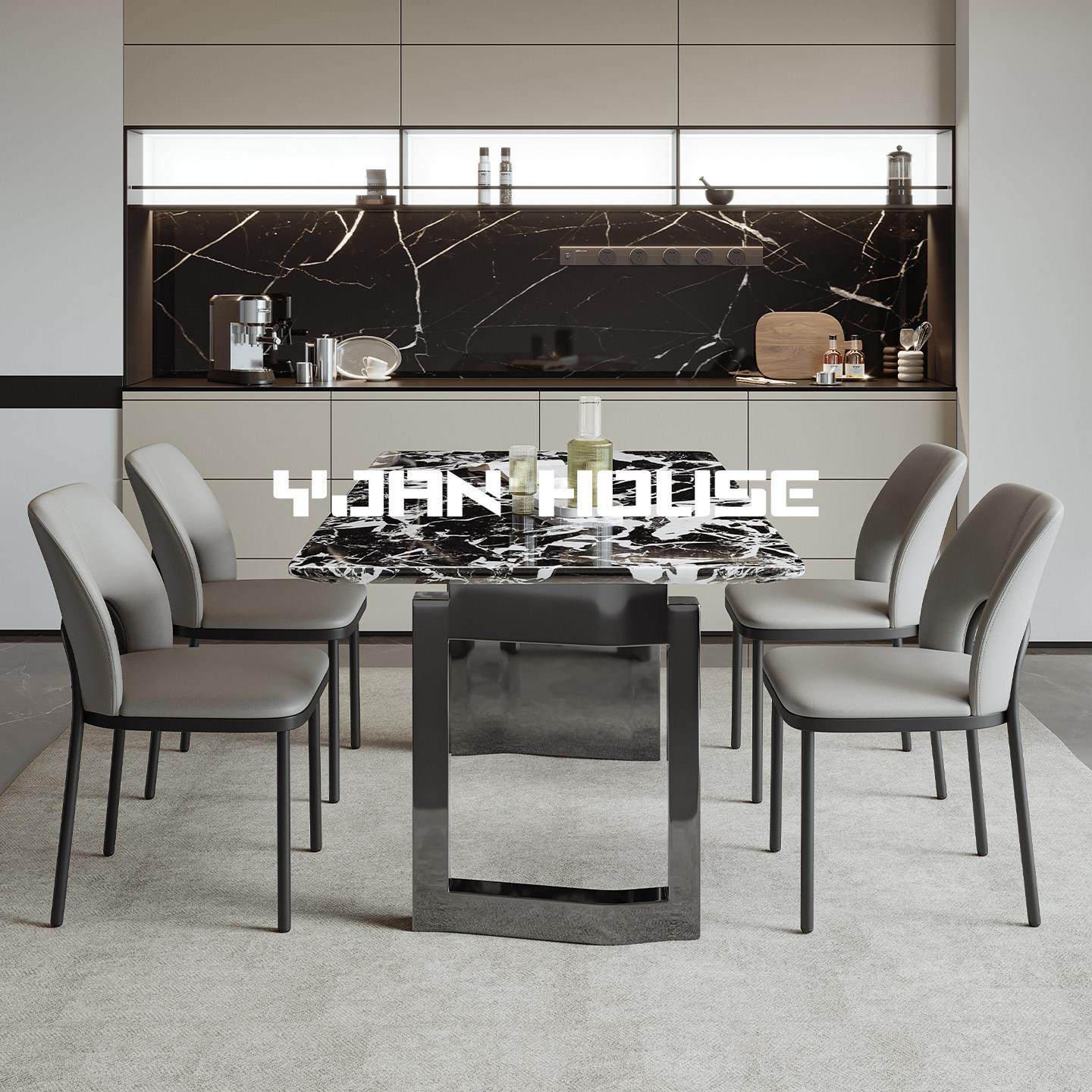 椅见丨现代黑色大理石餐桌轻奢高级感现代简约长方形餐桌椅子组合