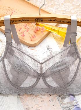 大码内衣夏季超薄款全罩杯大胸显小胸罩红色调整型收副乳胖mm文胸