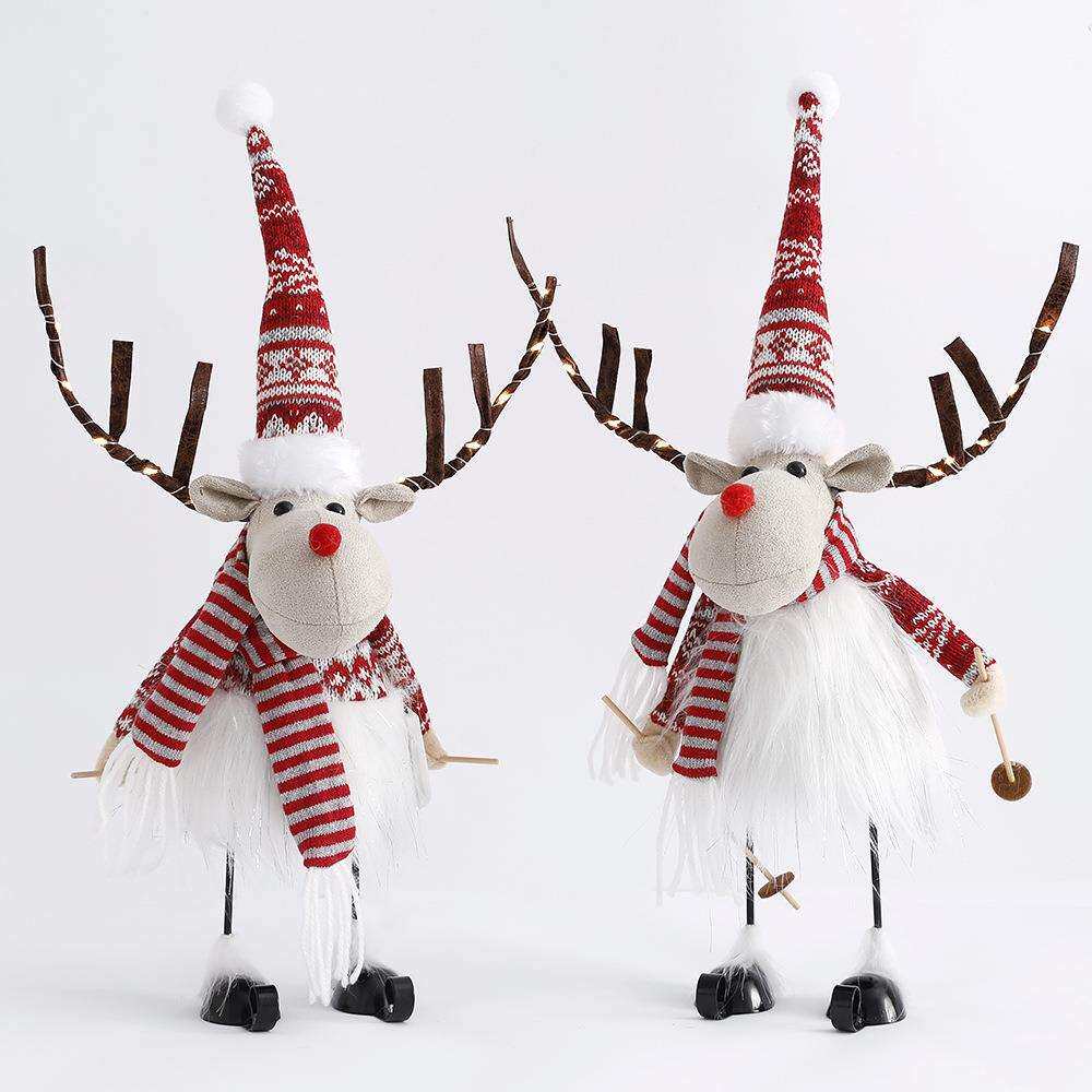 圣诞节装饰品圣诞摇摆小鹿布艺娃娃圣诞鹿角带灯麋鹿公仔圣诞摆件
