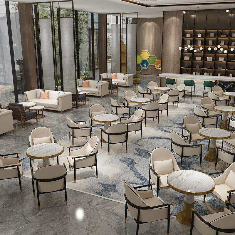 新中式售楼处洽谈桌椅一桌四椅组合简约轻奢售楼部茶楼接待休闲椅