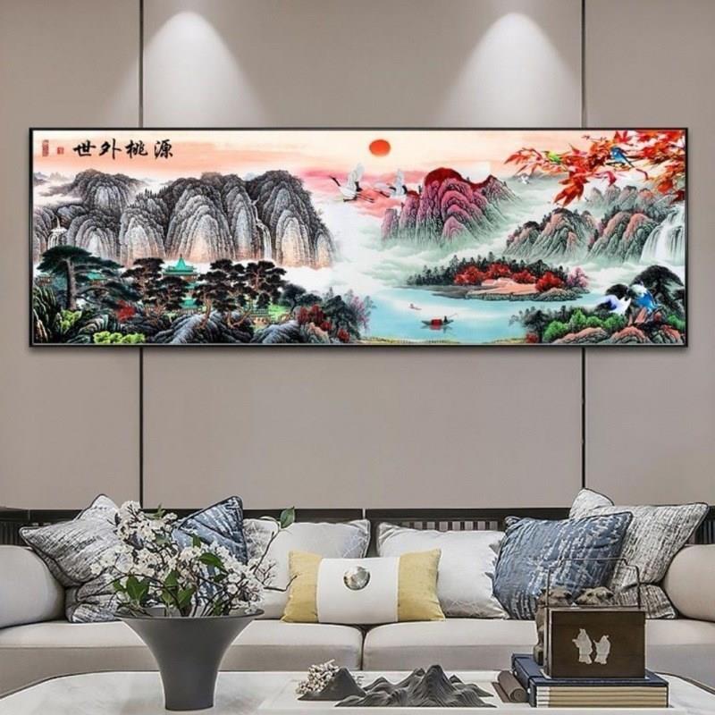 世外桃源十字绣2024新款线绣客厅山水画风景画自己绣手工大幅满绣