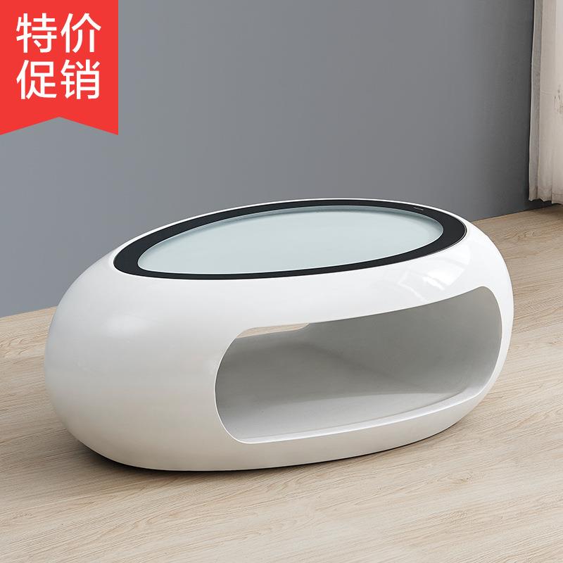 现代简约黑白异形茶几客厅组合时尚创意烤漆椭圆形钢化玻璃个性桌
