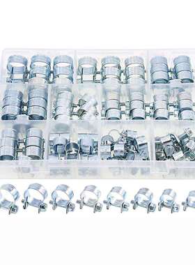 跨境 92PCS 盒装 镀锌双耳抱箍软管夹迷你喉箍金属紧固件套装