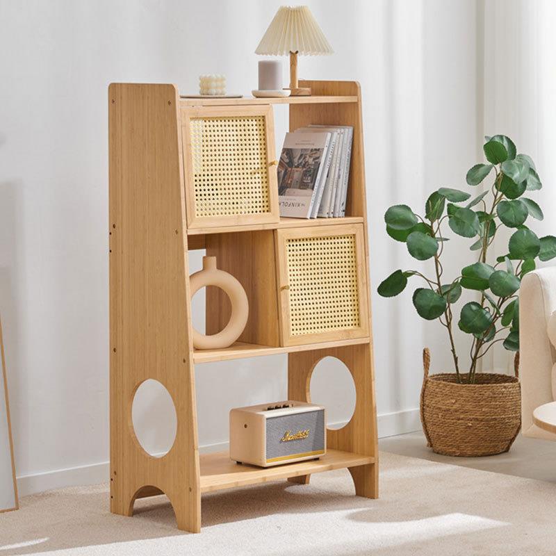 日式藤编书架置物架落地带门书柜创意客厅储物收纳柜子多层展示柜