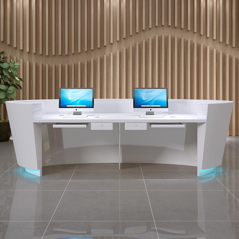 公司前台弧形白色烤漆大厅接待台服务咨询台办公桌迎宾收银台桌子