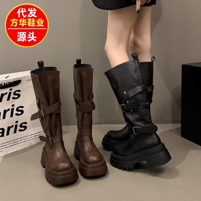 爆款不过膝网红爆款美拉德棕色骑士靴2025秋季厚底英伦风时装靴女