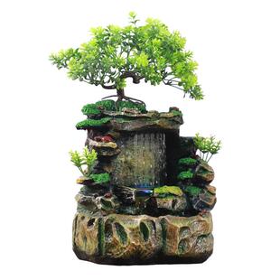 跨境电商绿色创意仿真树桌面雨景装饰树脂循环水摆件滴水流水