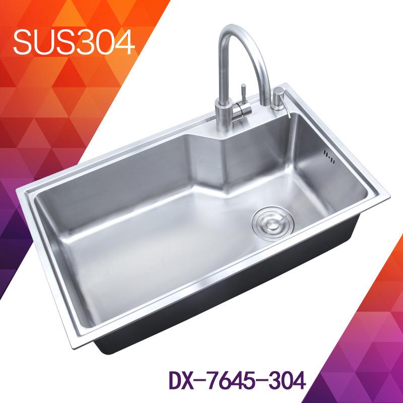 高档工程精装修304不锈钢单槽小圆角台上盆一体成型大单槽DX-7645
