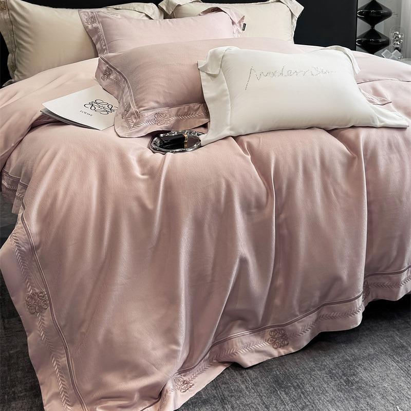 超细旦莱赛尔天丝棉肌理感提花四件套轻奢刺绣宽边凉感床品