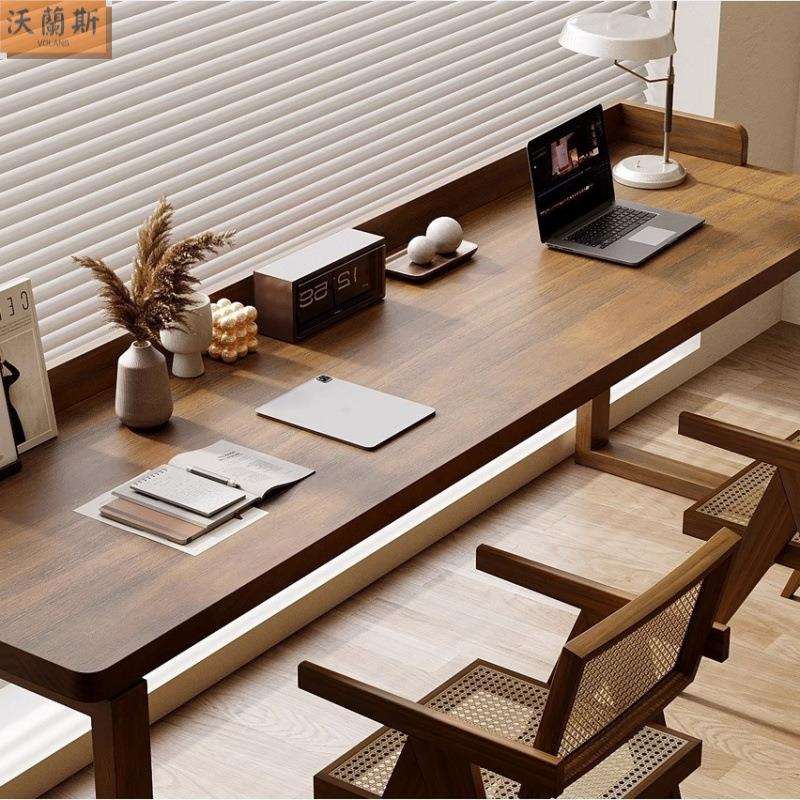 简约实木办公桌靠墙书桌实木书桌双人长方形书桌复古学习桌长条桌
