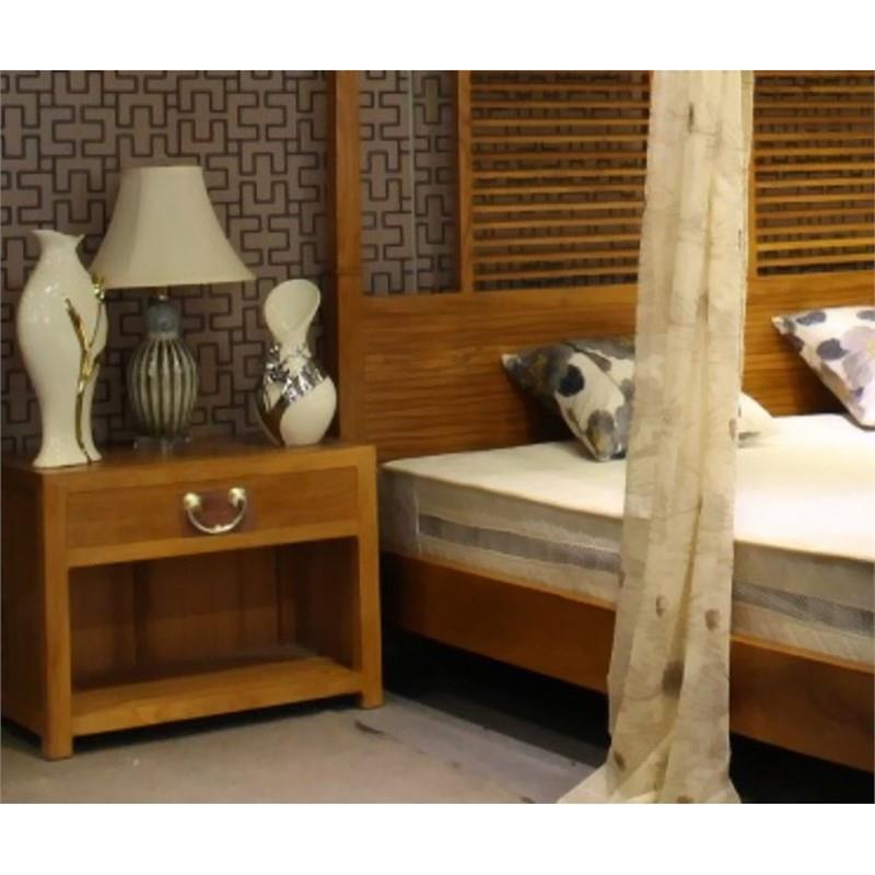 QAY家居新中式全实木床头柜榆木雕花古卧室柜子边柜明柚木色099