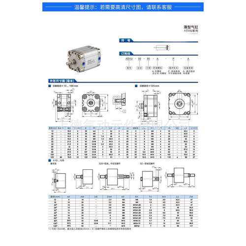 紧凑型气缸ACP ADVU63/80/100/125×5/10/15/20/25/30/35/40/50