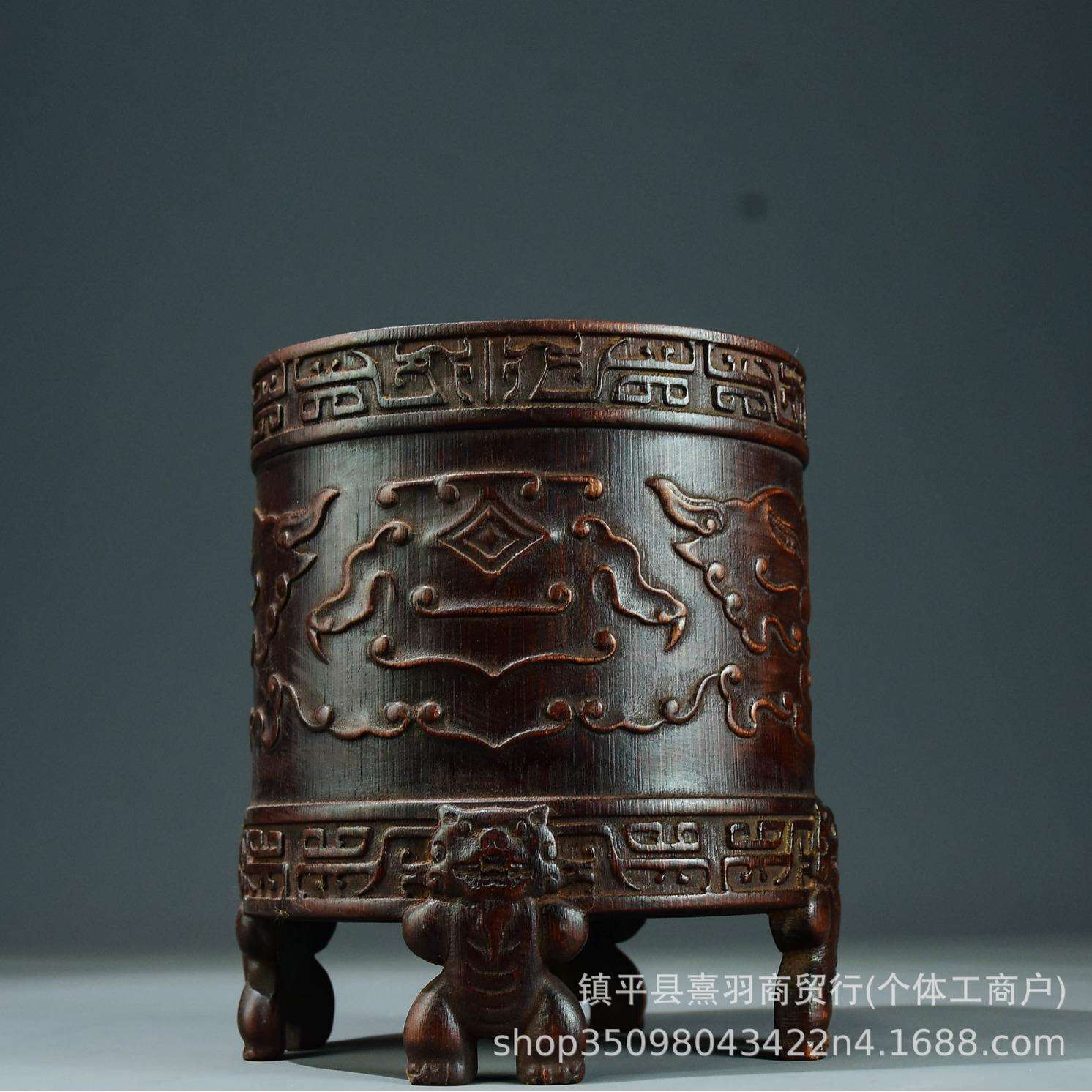 馆藏文案陈设大量仿古竹雕笔筒木雕手工雕刻厂价檀香