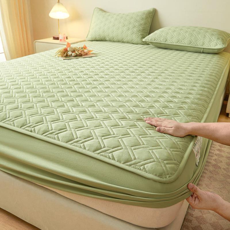 A类水洗棉夹棉床笠三件套母婴级加厚床褥罩 单双人床垫防滑保护套