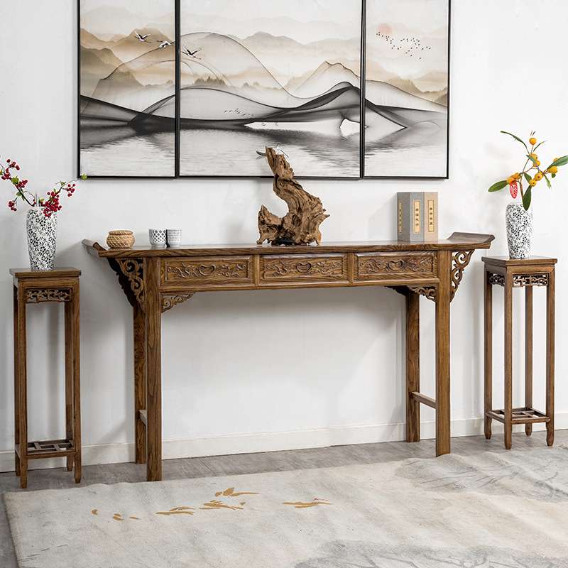 中式实木中堂供桌香案家用条案农村堂屋家具六件套八仙桌神台条几