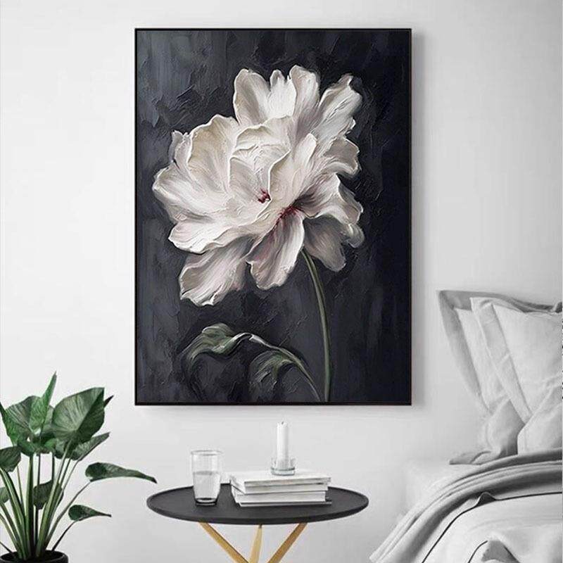 手绘油画抽象花卉客厅卧室装饰画黑白极简肌理画高档花开富贵壁画