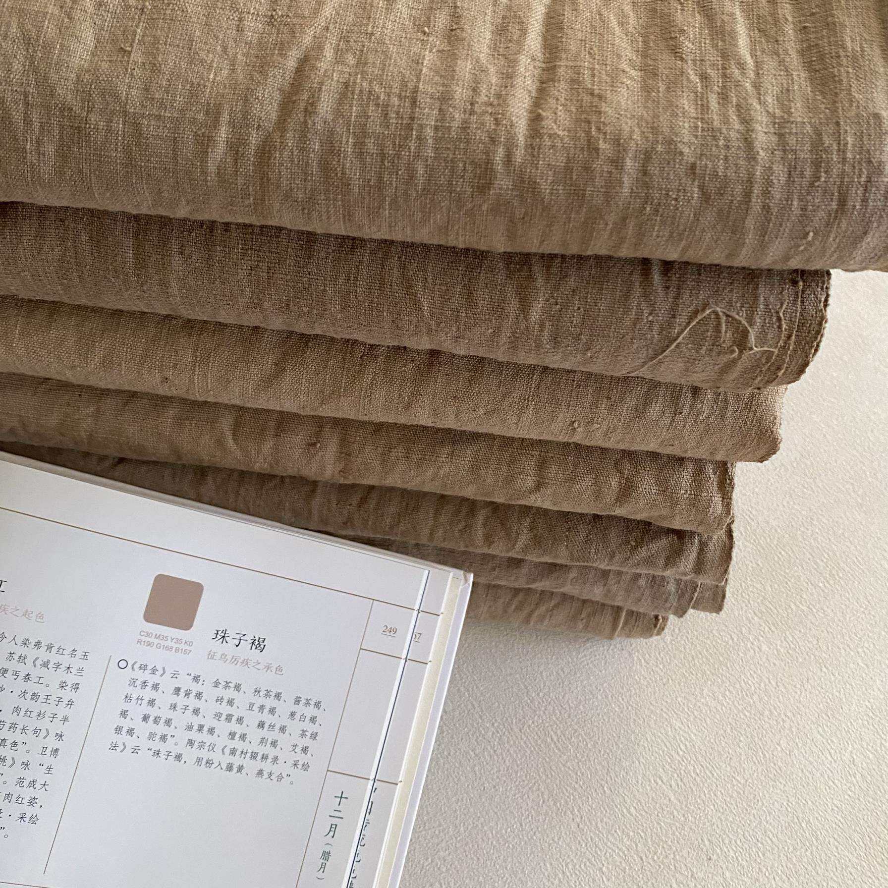 草木染幕灰色手织服装布天然植物染土布厚宽幅45㎝