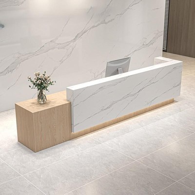 公司前台接待台酒店物业前台x桌L形转角大理石岩板吧台定制收银台