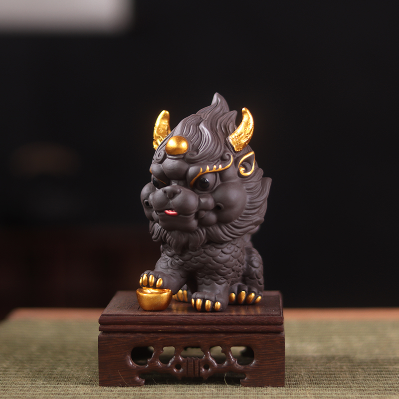 紫砂火麒麟茶台茶宠摆件可养高档精品招财L瑞兽茶桌茶玩摆设装饰