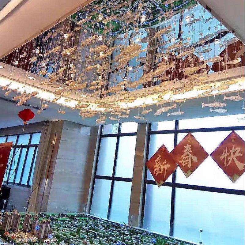 酒店大堂销售部一级手工水晶玻璃灯鱼造型吊灯轻奢风轻奢水晶吊灯