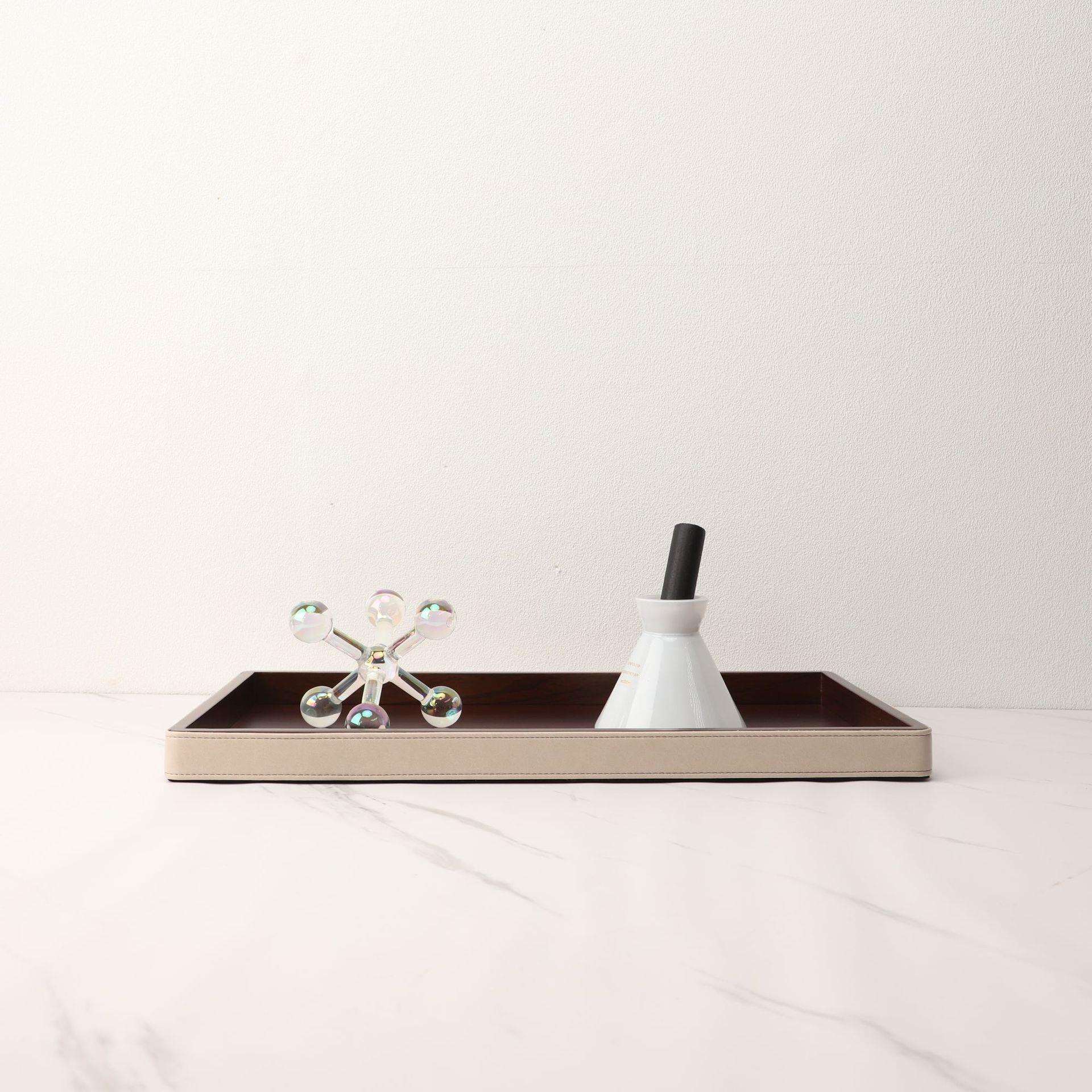 北欧极简皮革收纳托盘样板房办公室卧室客厅书房家居软装饰品摆件