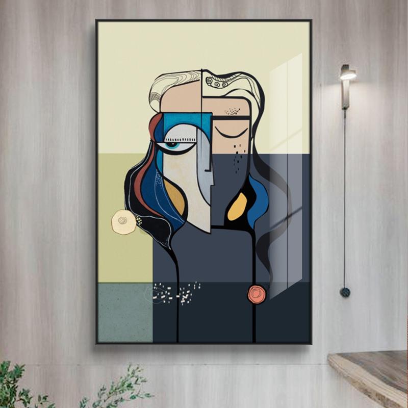 现代简约入户玄关装饰画北欧风走廊尽头挂画人物抽象毕加索过道画