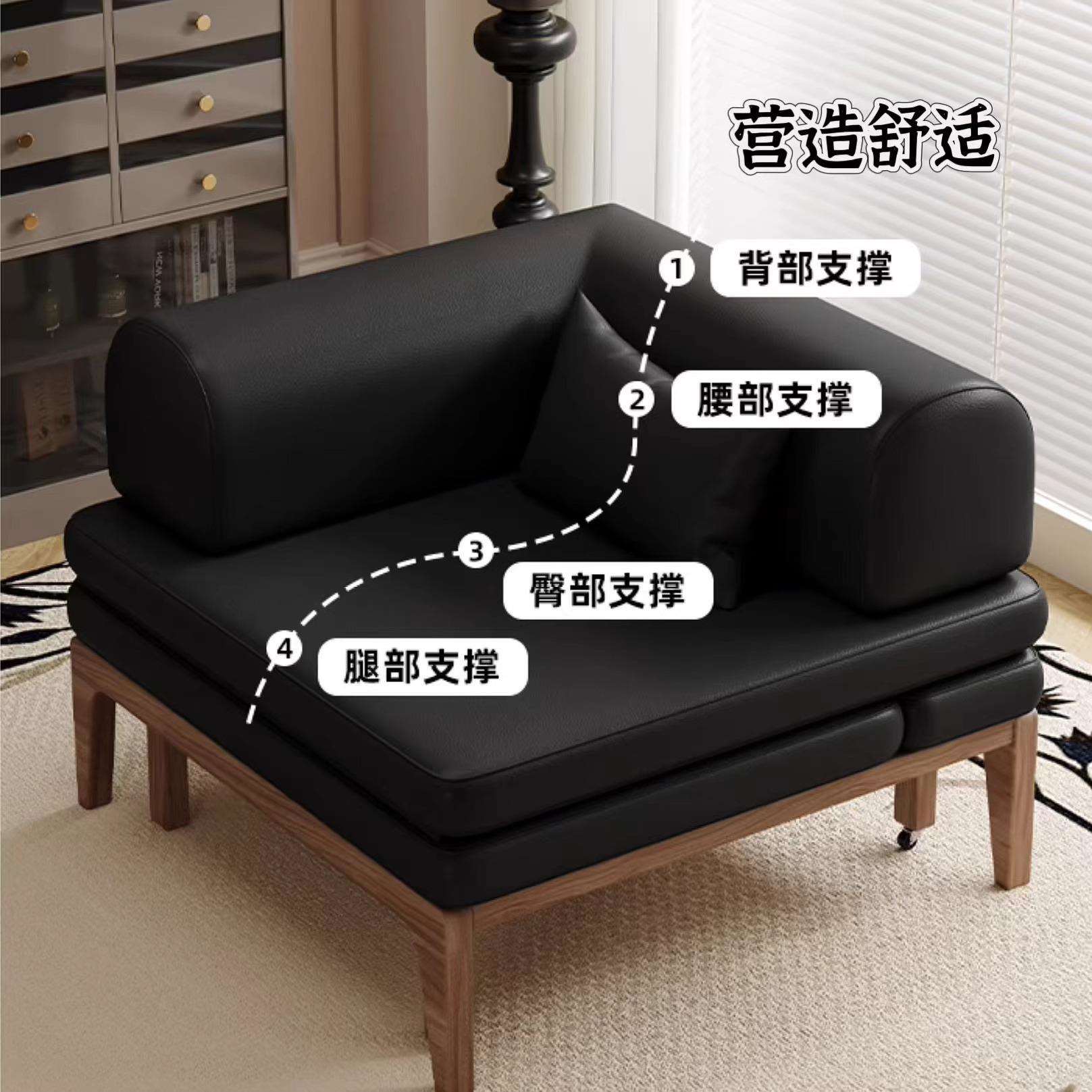 法式中古风实木沙发客厅小户型阳台贵妃可折叠单人沙发床一体两用