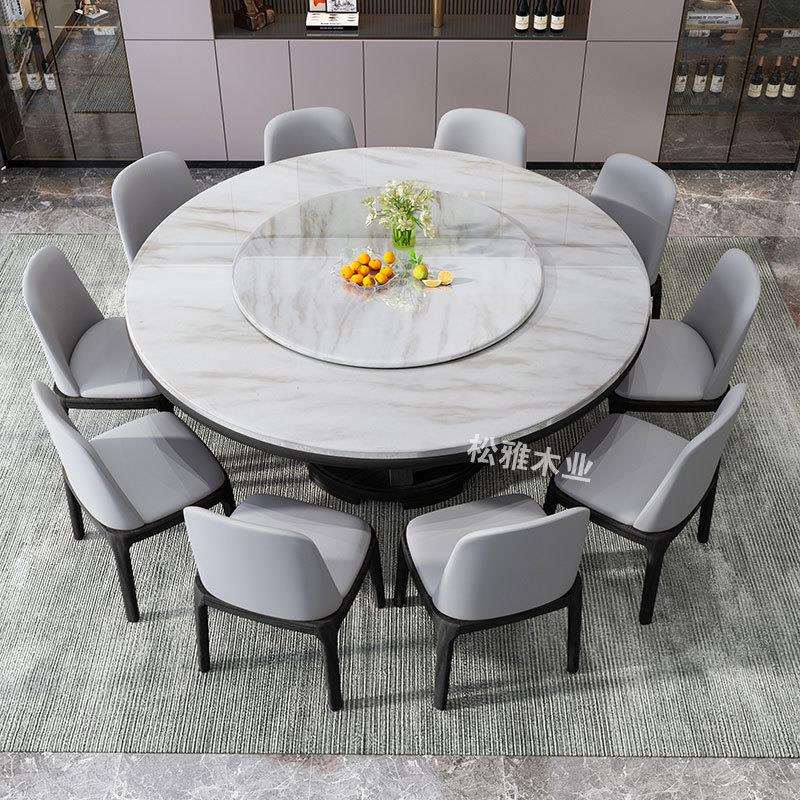 实木大理石餐桌轻奢现代简约家用小户型吃饭桌10人圆形餐桌椅组合