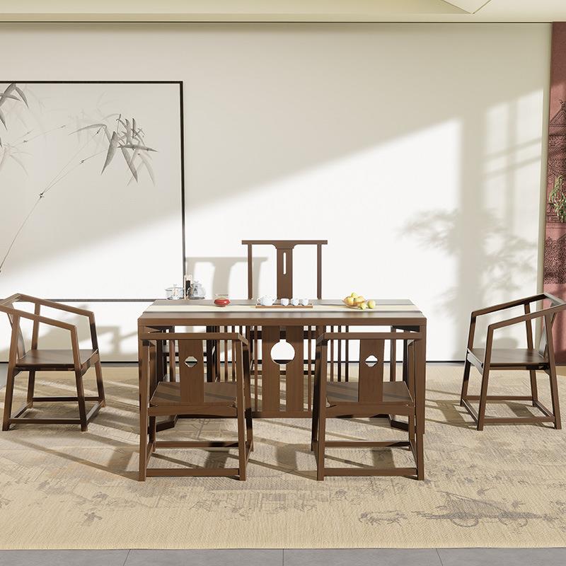 实木一体家用茶台新中式茶道桌 榫卯结构客厅会客1.8米茶桌椅组合