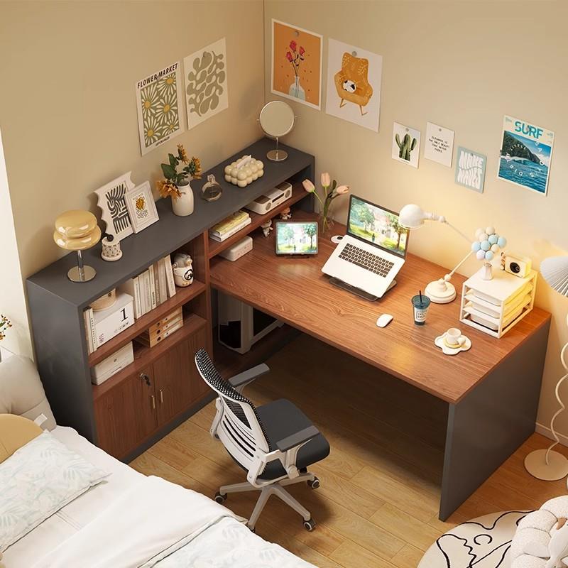 电脑桌台式转角书桌书架一体墙角简约家用学生学习桌卧室写字桌子