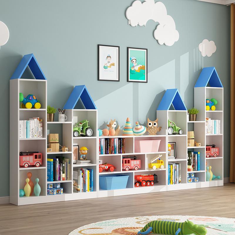 儿童书架落地家用实木书柜置物架幼儿绘本架客厅创意松木格子柜