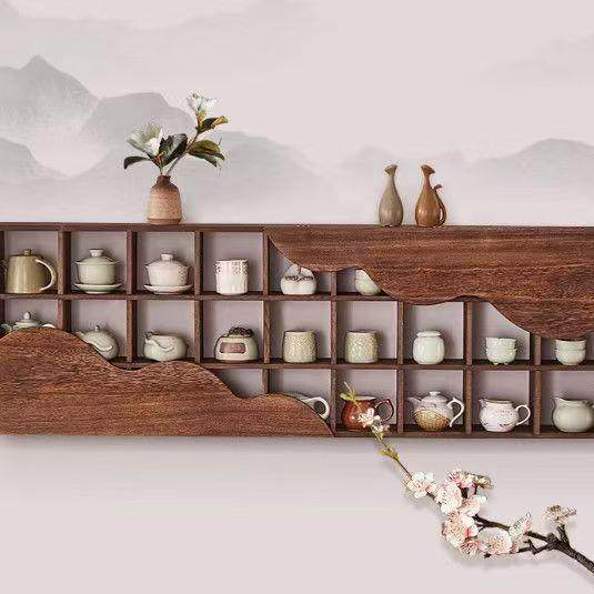 新中式实木博古架壁挂式茶杯架格子架多层复古置物架多宝阁支架,3C数码配件,USB灯,淘宝优惠券,粉丝福利购,淘宝优惠卷