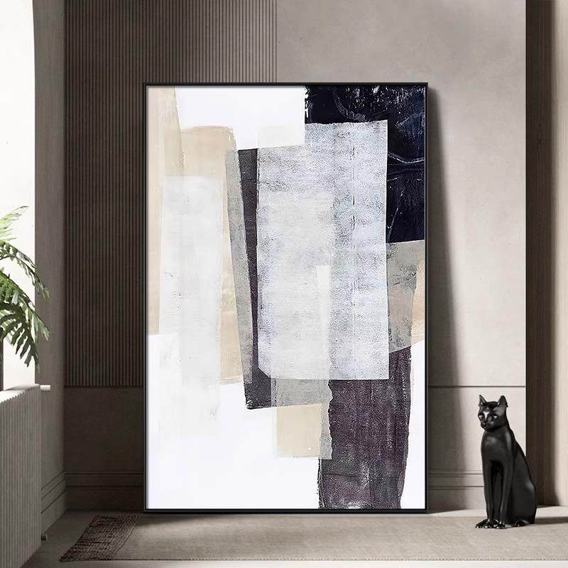 铭刻 诧寂风抽象美学装饰画黑白灰客厅壁画几何拼接现代艺术挂画