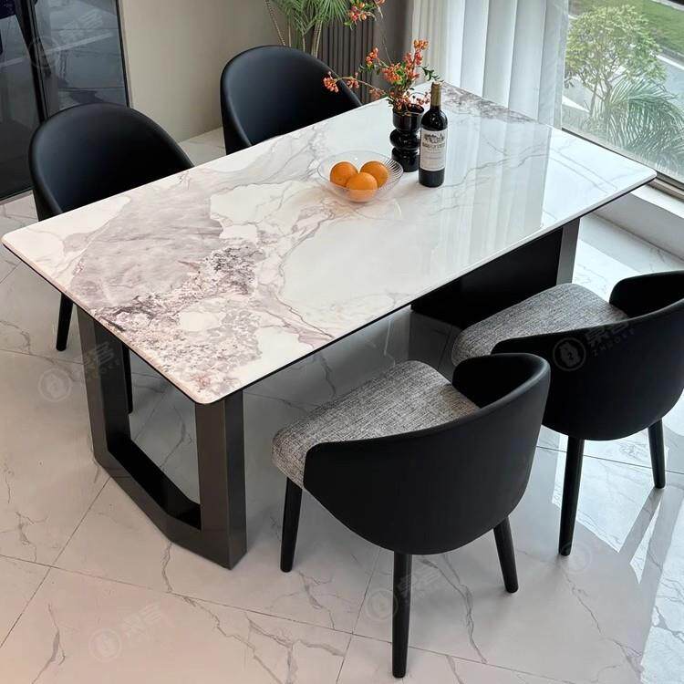 轻奢微晶石餐桌椅高端组合现代简约奢石天然大理石超晶石网红餐桌