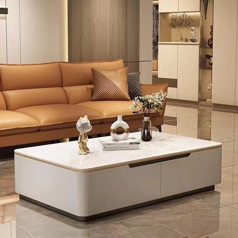 长方形茶几电视柜组合客厅家用小户型现代简约轻奢岩板储物奶油风