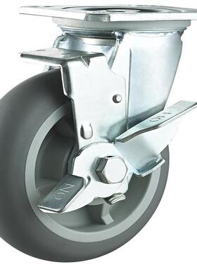 厚德 静音圆面TPR橡胶重型脚轮定向轮万向轮刹车轮平板车推车轮子