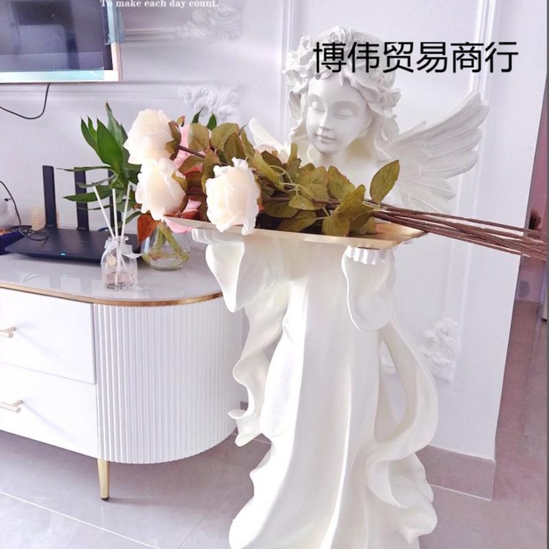 法式爱丽丝托盘小天使大号雕塑落地摆件客厅玄关钥匙收纳软装装饰图片