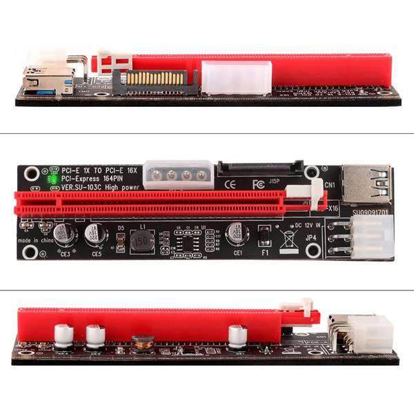 6个 黑色+红色 ABS VER103C PCI-E接口延长线 pci-ex1转X16显卡