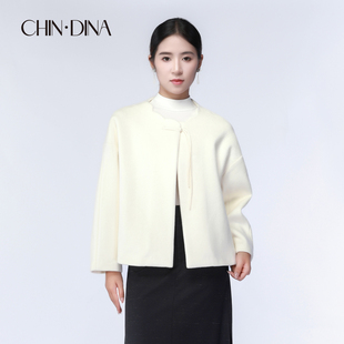 新中式白色短款澳毛大衣女2025新款冬高级感小个子加厚羊毛呢外套